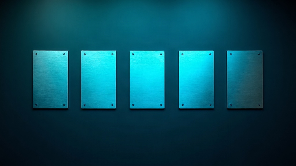 Candidate 32-c: five plates in an even row, uniformly flooded with cyan, with no hot spots and no dark falloff